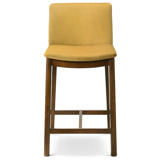 Solei - A piece of 35" Dark Yellow Velvet Counter Stool with Solid Wood Base