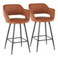 Marga - Set of 2 - 37- Brown Faux Leather Counter Stools with Black Metal Legs