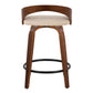 Gianno- Set of 2 - 24" Walnut Wood Mid-Century Modern Counter Stools with Cream Faux Leather and Swivel