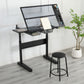Hand Crank Adjustable Drafting Table Drawing Desk With 2 Metal Drawers With Stool