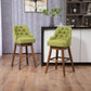 Olive - Set of 2 - 27"  Linen Swivel Counter Stools Seat with Solid Wood Legs - 360° Rotation for Kitchen & Dining Room