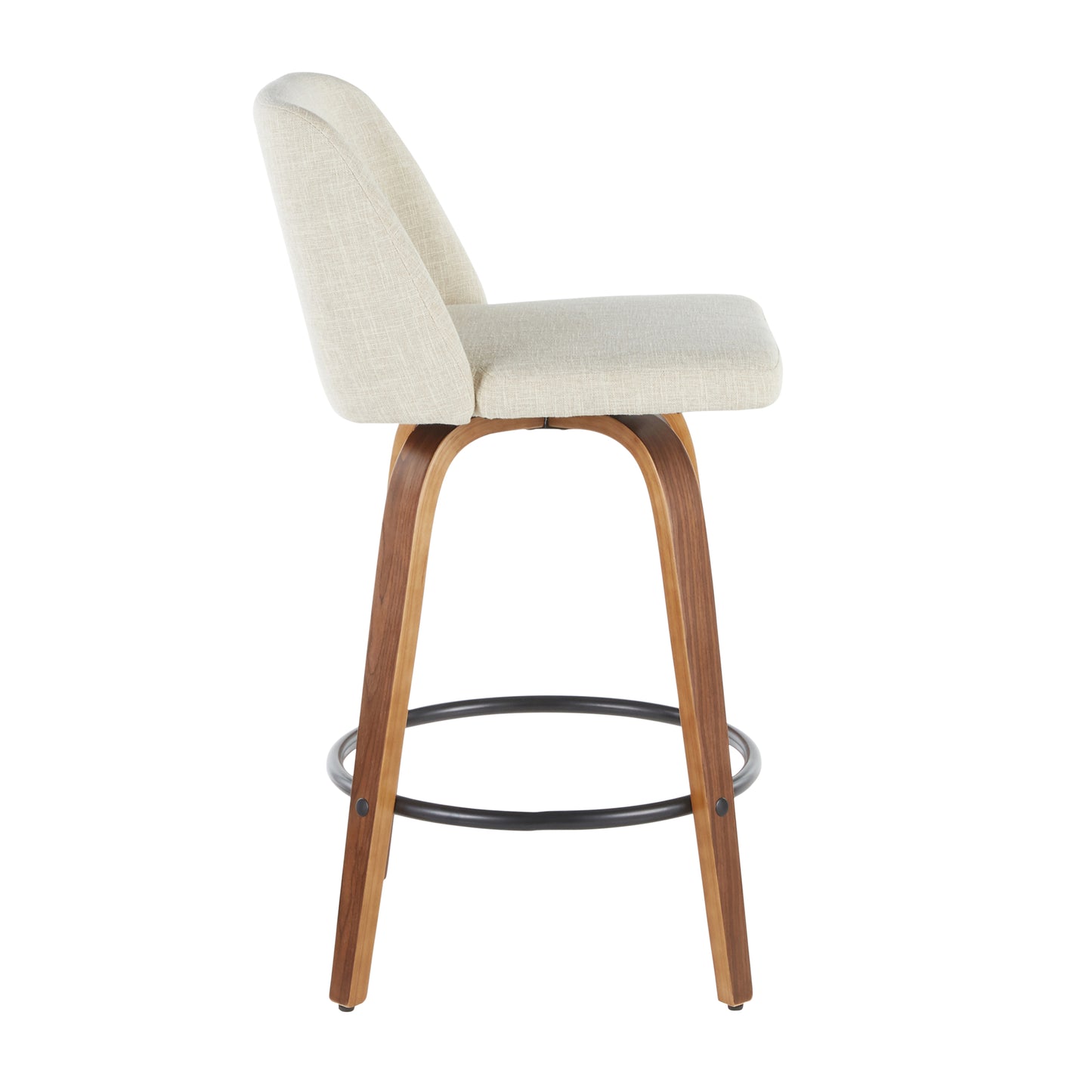 Tretz - Set of 2 - 26" Walnut & Cream Mid-Century Modern Counter Stools with Upholstered Seat