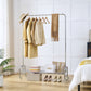 Heavy Duty Iron Garment Rack With Basket On Wheels - Silver
