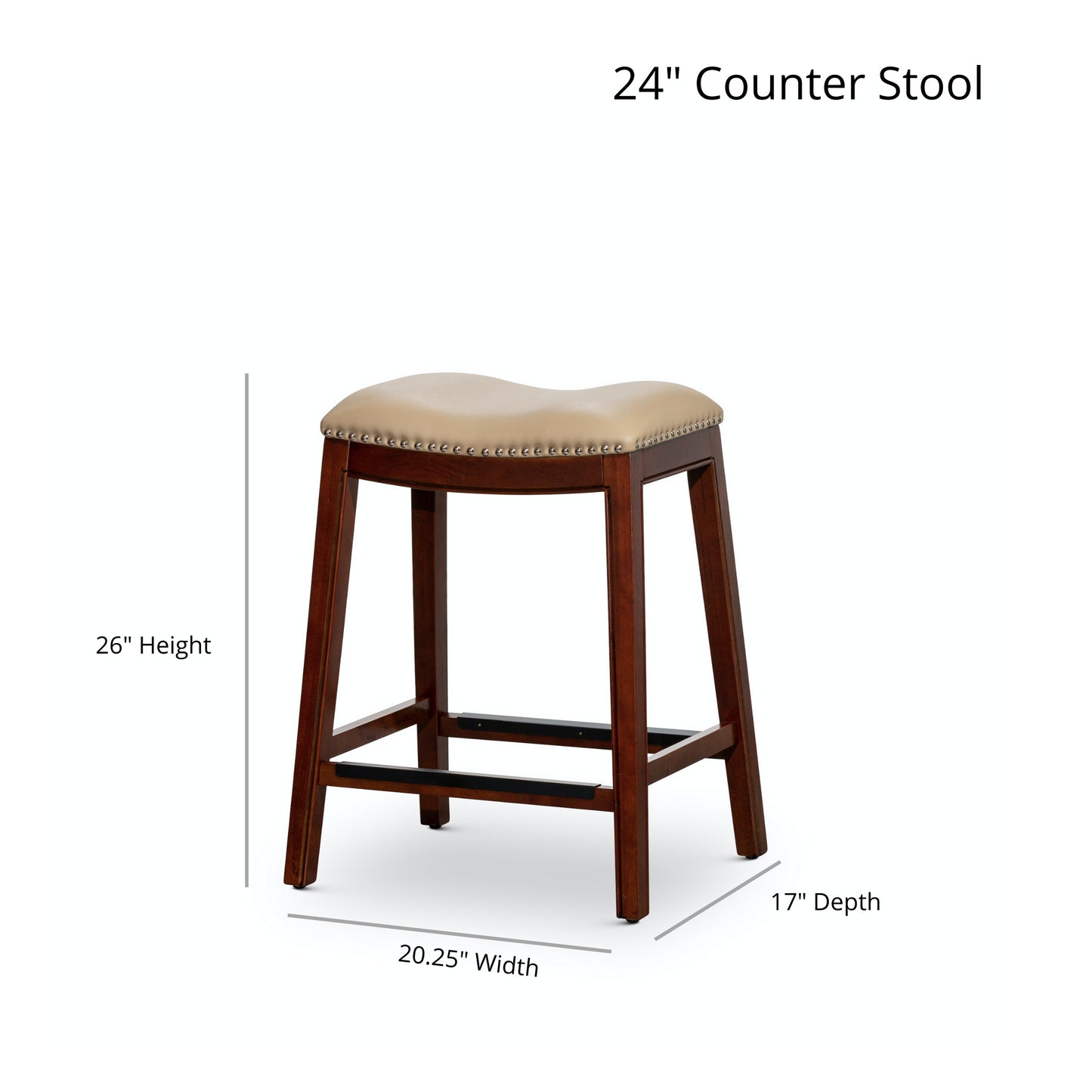 Styrton- Set of 2 - 24" Saddle Counter Stools  Weathered Gray Finish with Black Leather Seats