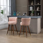 Lavantro - Set of 2 -28" Counter Height Handcrafted Swivel Bar Stools with Pink Fabric, Solid Wood Legs & 360° Rotation - Vintage Retro Design