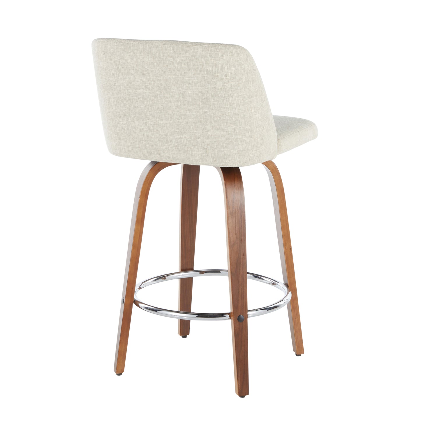 Tavronis - Set of 2 - 24" Mid-Century Modern Walnut Counter Stools with Cream Fabric Upholstery