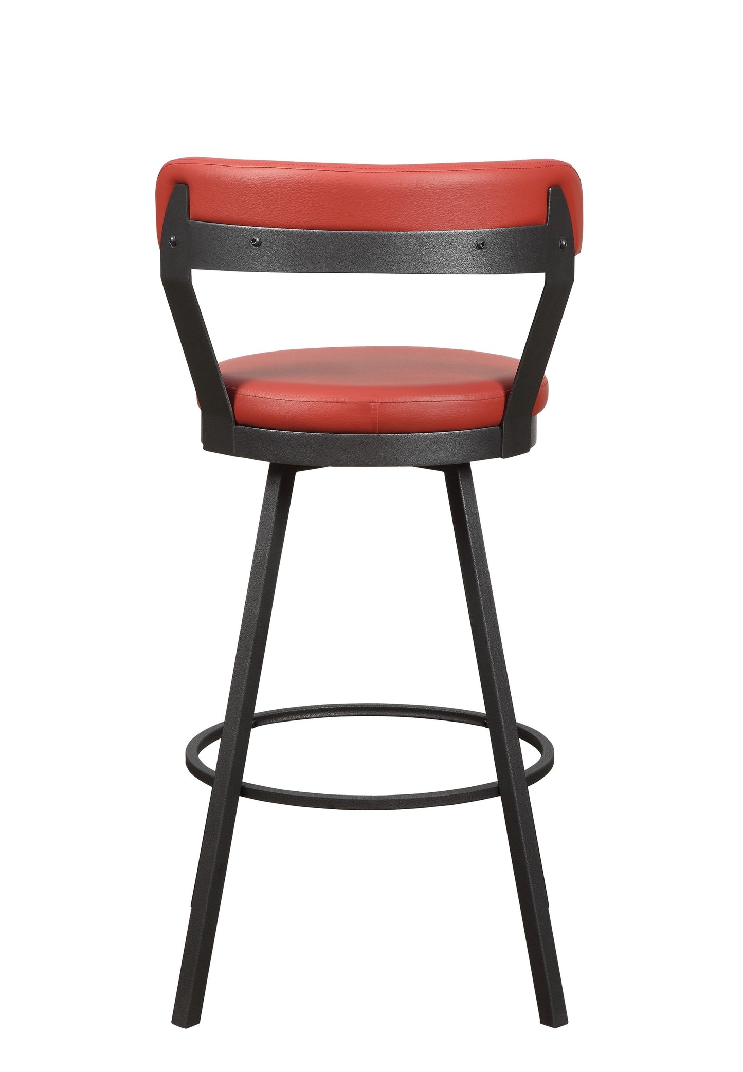 Appart - Set of 2 - 29" Red Faux Leather Swivel Bar Stools with Metal Base & High Back for Dining Room