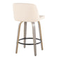 Tevin - Set of 2 - 24" Light Grey Faux Leather & Cream Wood Swivel Counter Stools with Black Metal Footrest