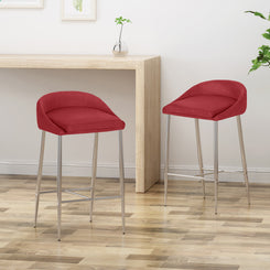 Loyath - Set of 2 - 26" Red Upholstered Counter Stools with Chrome Base