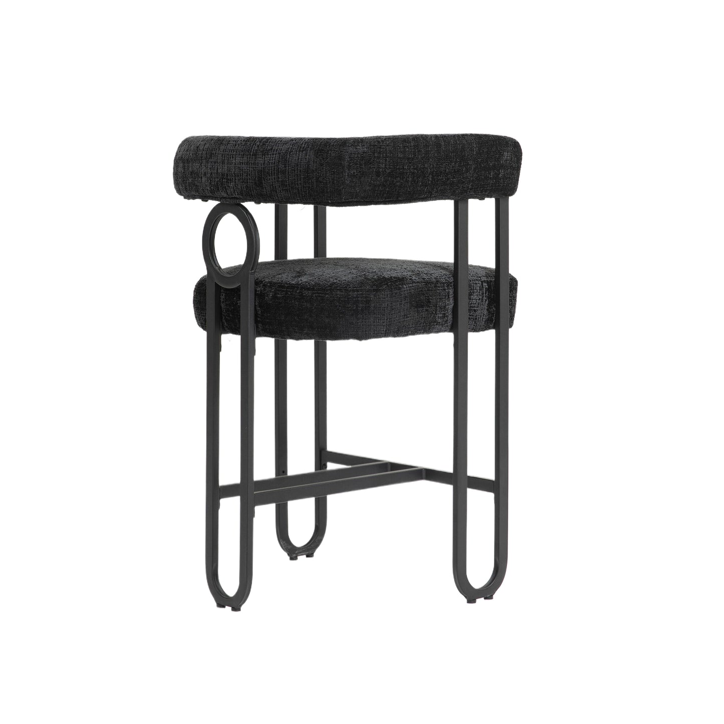 Lynsandra - Set of 2 - 24" Black Chenille Upholstered Bar Stools with Curved Backrest and Black Metal Legs