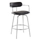 Demi - Set of 2 - 26" Black Faux Leather Counter Stools with Chrome Swivel Frame and Round Footrest