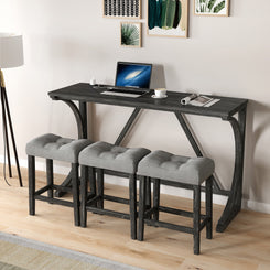 Avignon - Set of 4 - 24" Industrial Bar Table (59" x 19") with 3 Ergonomic Stools, Grey and Black Finish