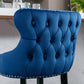 Emilia - Set of 2 - 27" Blue Velvet Upholstered Wing-Back Bar Stools with Button Tufted Decoration and Wooden Legs, Chrome Nailhead Trim