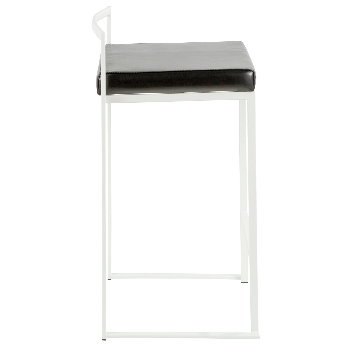 Farrington - Set of 2 - 24" Contemporary Stackable Counter Stools in White with Black Faux Leather Cushion