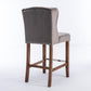 Elowyn - Set of 2 -  27" Grey Velvet Counter Height Bar Stools, Seat Height, Tufted Wingback Breakfast Chairs with Nailhead Trim and Wood Legs