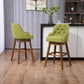 Olive - Set of 2 - 27"  Linen Swivel Counter Stools Seat with Solid Wood Legs - 360° Rotation for Kitchen & Dining Room