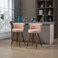 Viatora - Set of 2 - 27" Pink Swivel Solid Wood Bar Stools with High Back and Footrest