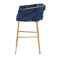 Narelle - Set of 2 - 28" Dark Blue Velvet Modern Counter Stools with Gold Metal Frame, Comfortable Backrest & Footrest