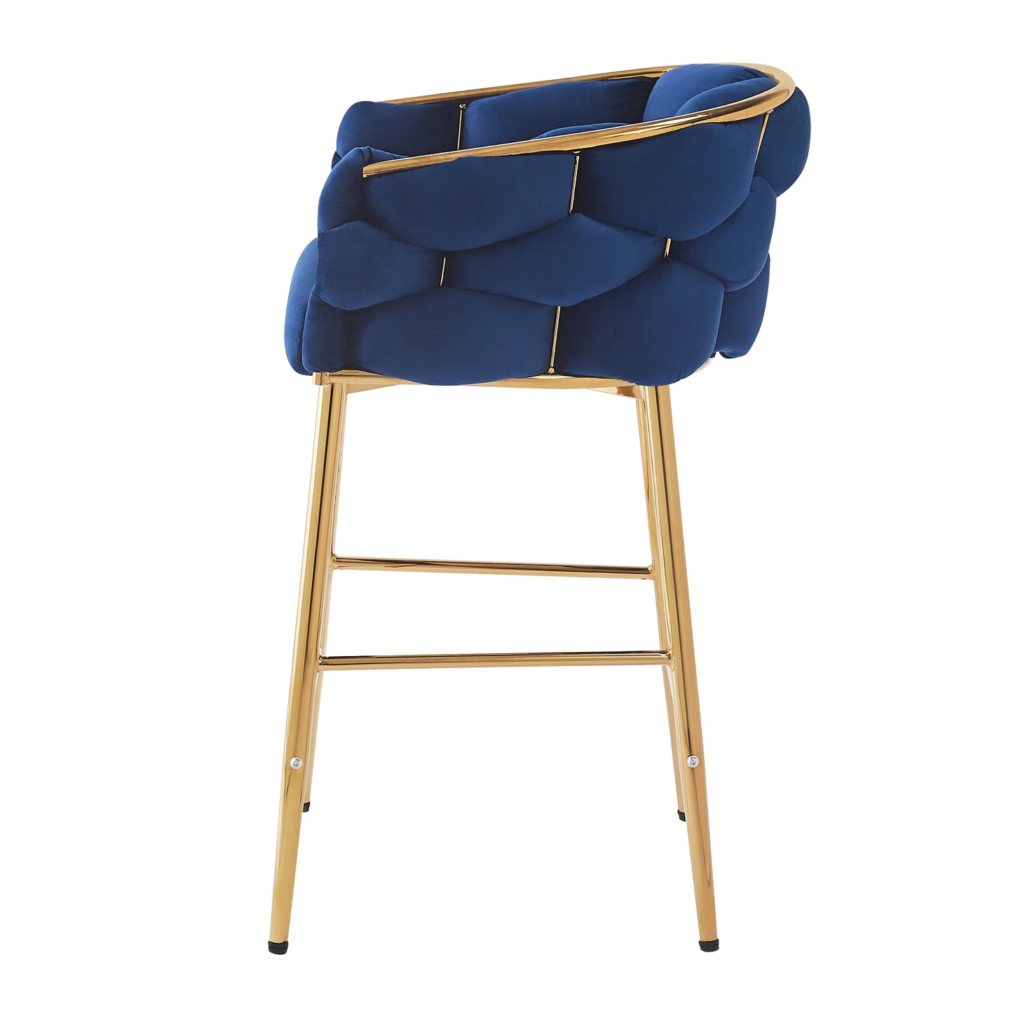 Narelle - Set of 2 - 28" Dark Blue Velvet Modern Counter Stools with Gold Metal Frame, Comfortable Backrest & Footrest