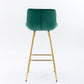 Intrin - Set of 2 - 26" Green Velvet Bar Stools with Chrome Footrest and Golden Legs