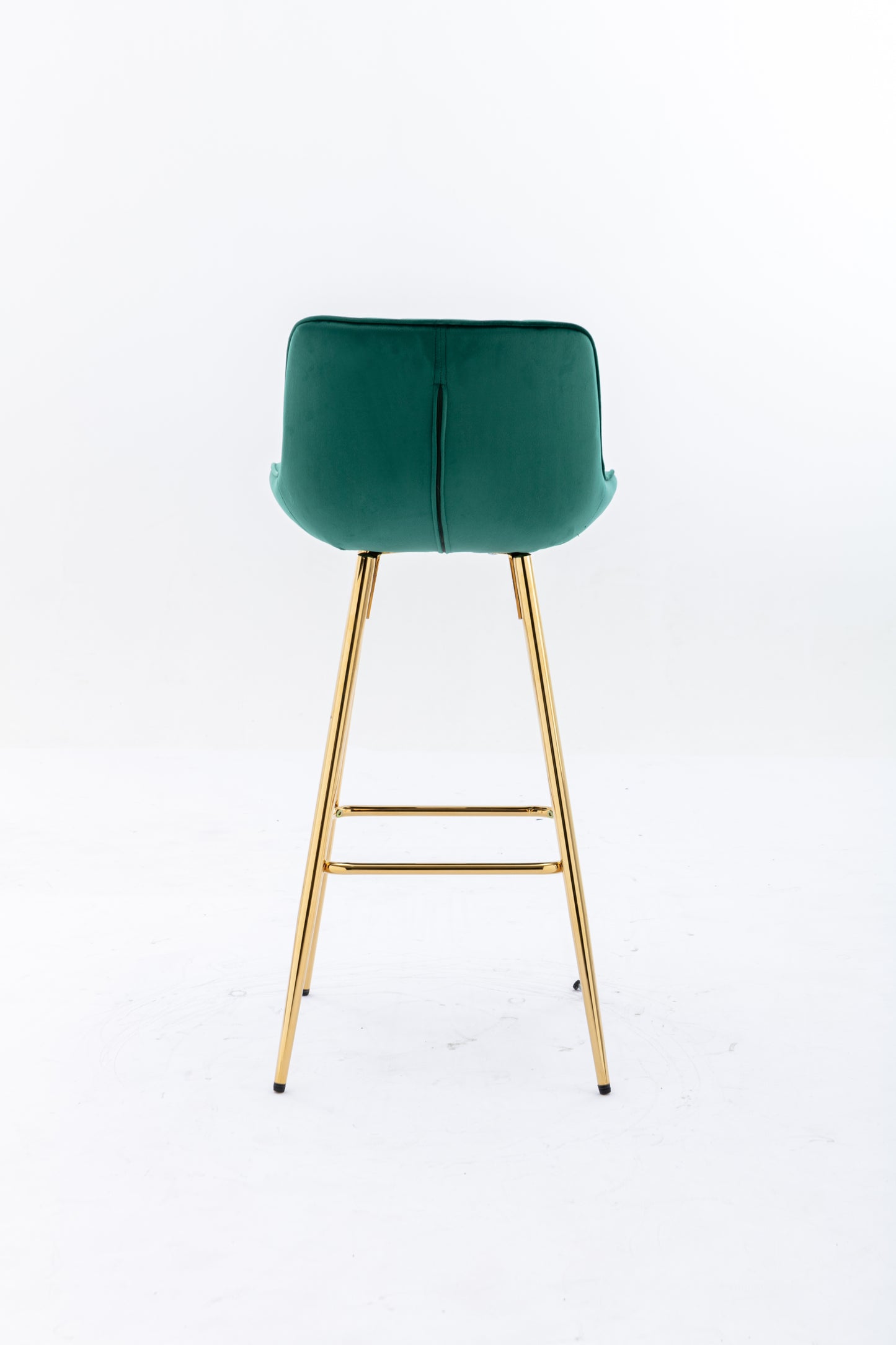 Intrin - Set of 2 - 26" Green Velvet Bar Stools with Chrome Footrest and Golden Legs