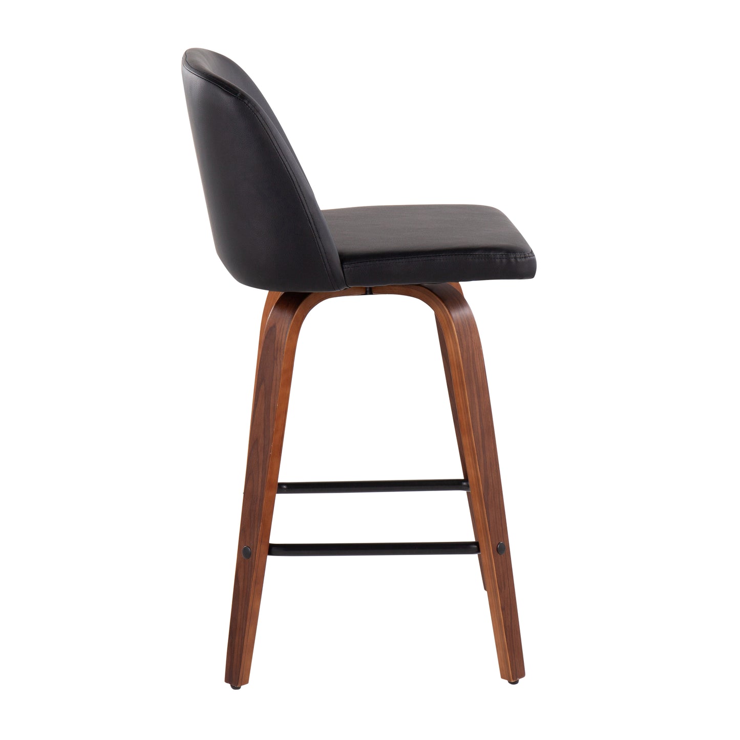 Nexus - Set of 2 - 30" Walnut Wood Counter Stools with Black Faux Leather Swivel Seats