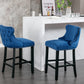 Emilia - Set of 2 - 27" Blue Velvet Upholstered Wing-Back Bar Stools with Button Tufted Decoration and Wooden Legs, Chrome Nailhead Trim