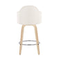 Cadeno - Set of 2 - 26" Mid-Century Modern Counter Stools with Cream Fabric, Natural Wood Legs, and Chrome Footrest