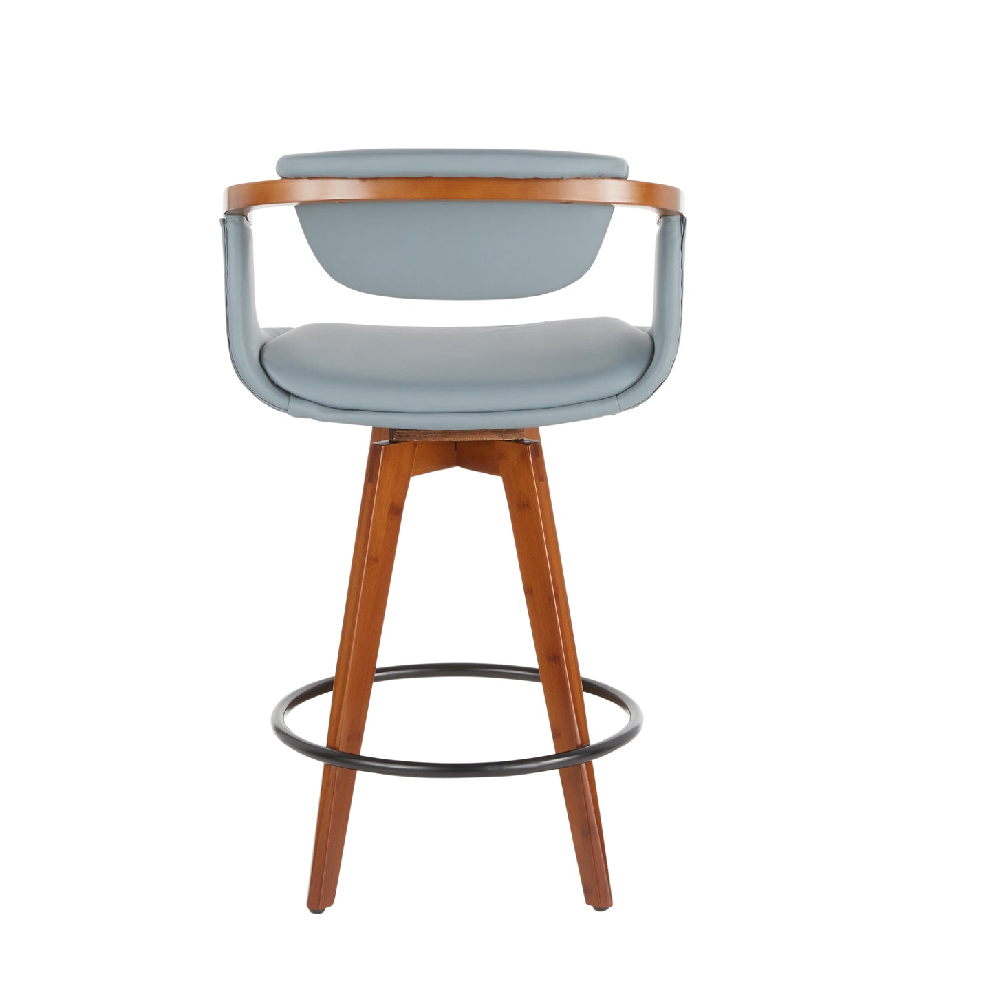 Ovidia - Set of 2 - 31" Mid-Century Modern Counter Stool - Walnut Bamboo, Cream Faux Leather - Set of 2 - 31" Modern Counter Stool Walnut Bamboo & Grey Faux Leather, 360-Degree Swivel