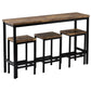 Thalor - Set of 2 - 24" Counter Height Stools with Extra Long 60.2" Brown Table and Footrest, Space-Saving Design