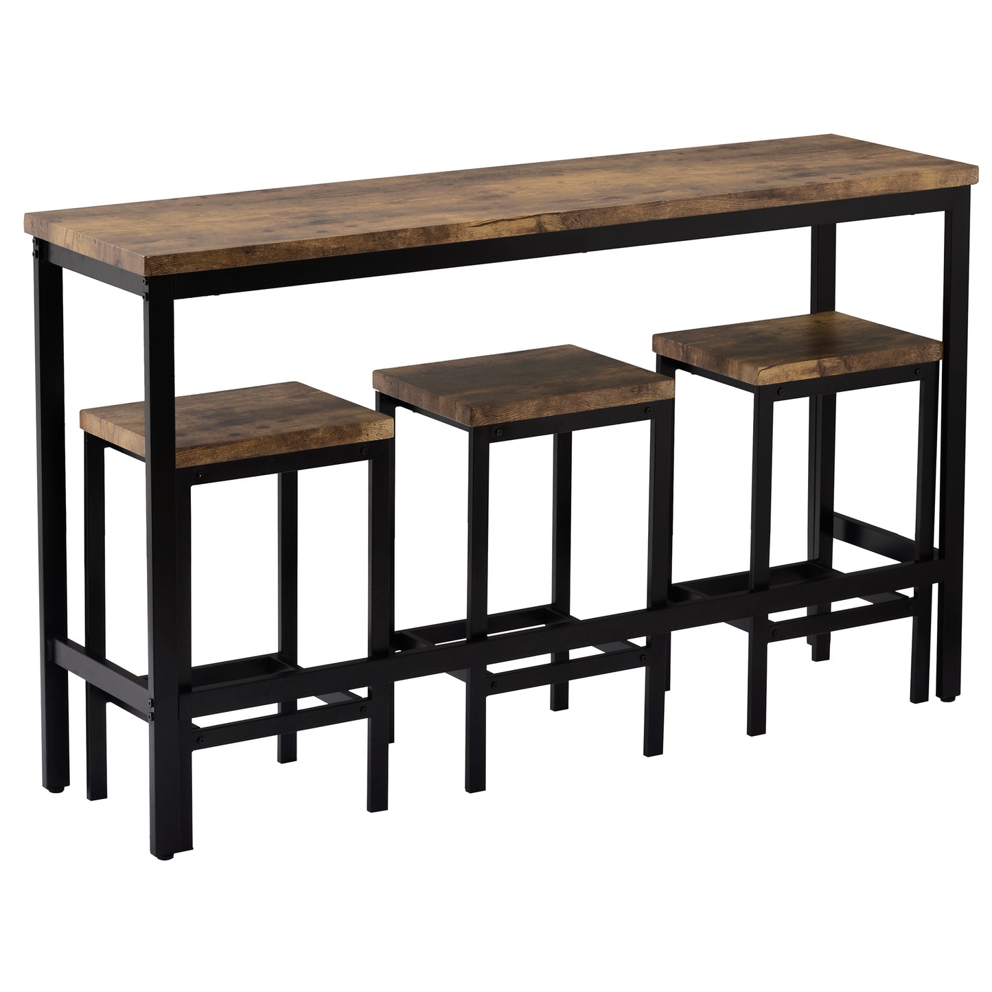 Thalor - Set of 2 - 24" Counter Height Stools with Extra Long 60.2" Brown Table and Footrest, Space-Saving Design