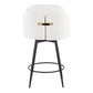 Regalia – Set of 2 – 24" Cream Velvet Counter Stools with Gold Metal Accents and Matte Black Frame