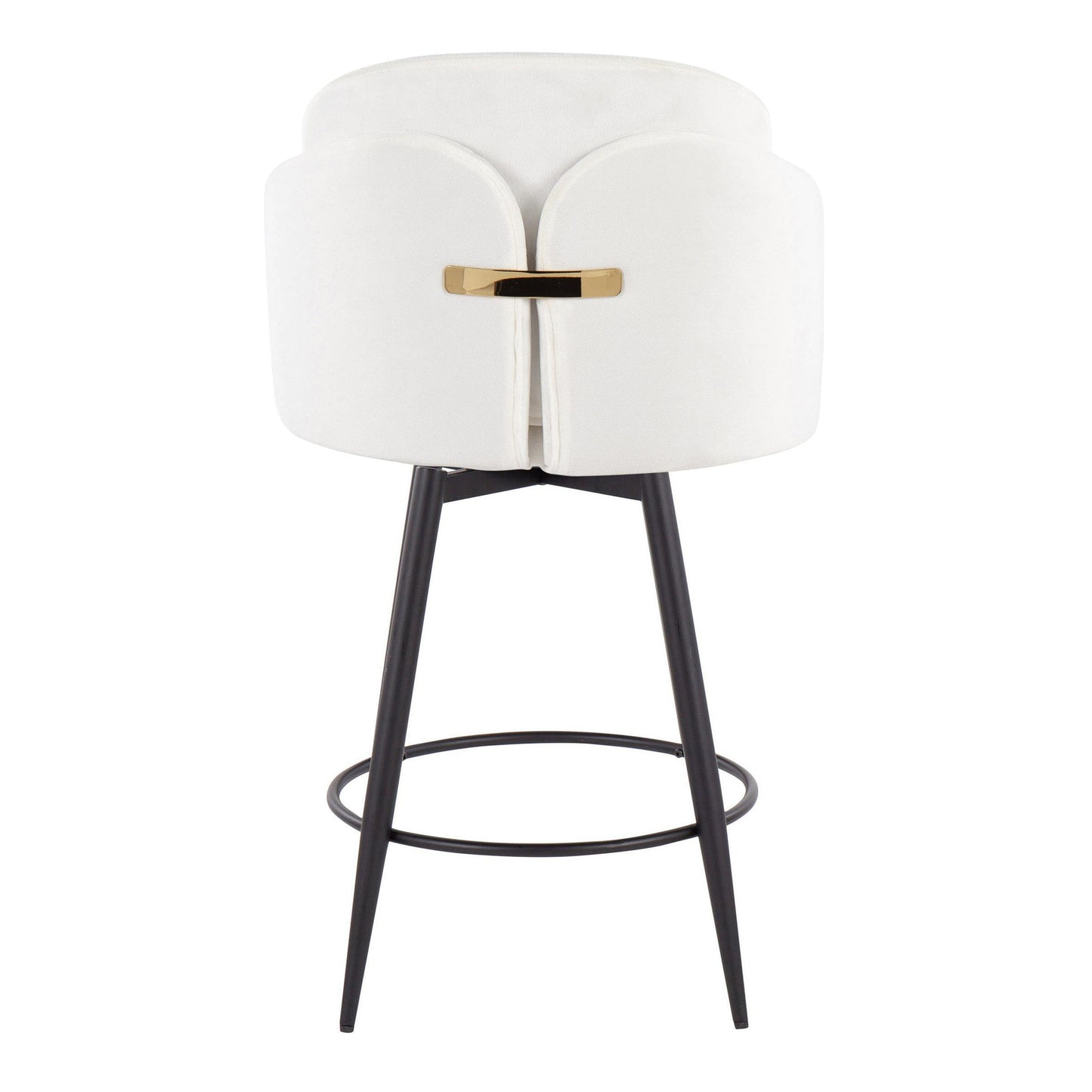 Regalia – Set of 2 – 24" Cream Velvet Counter Stools with Gold Metal Accents and Matte Black Frame