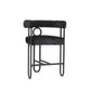 Rafferty - Set of 2 - 24" Black Chenille Upholstered Modern Bar Stool with Backrest, Black Metal Frame for Kitchen Island, Pub, or Club