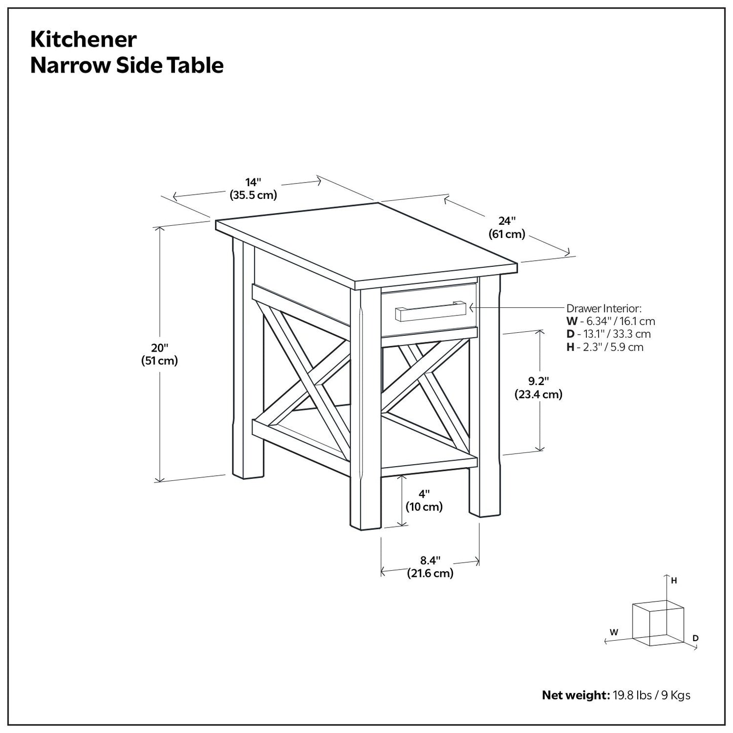 Kitchener - Narrow Side Table - Warm Walnut Brown