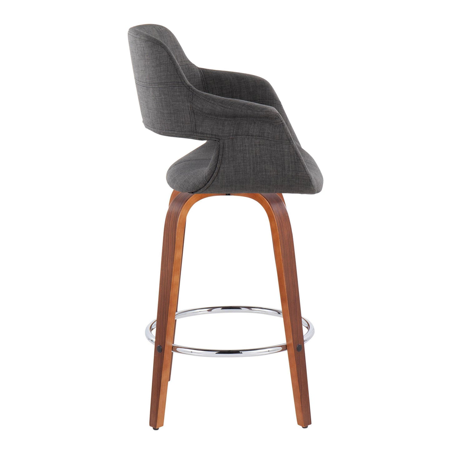 Cavalier - Set of 2 - 26" Charcoal Swivel Counter Stools with Walnut Wood and Chrome Footrest