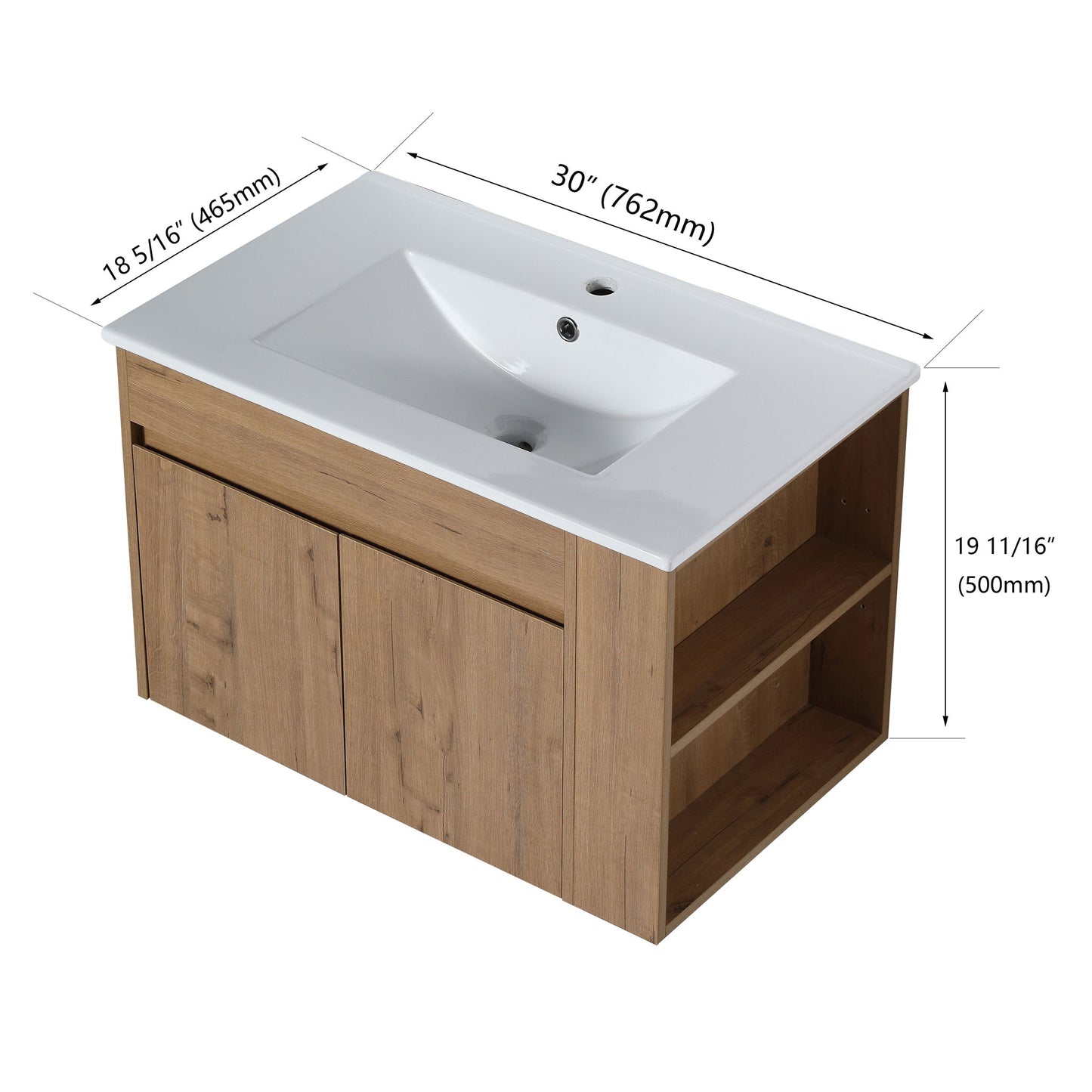 Wall Mounted Bathroom Vanity With Basin And Adjustable Open Shelf