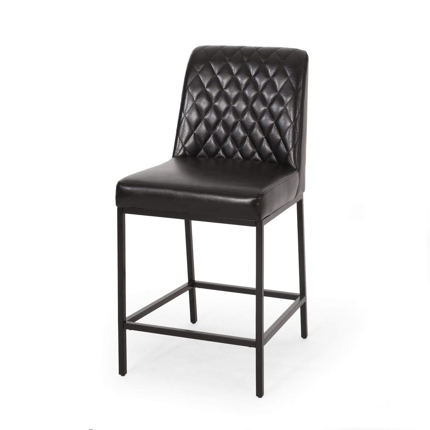 Hezekiah - Set of 2 - 24” Black Velvet Counter Stools with Diamond Tufted Backrest and Iron Frame