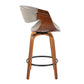 Lyrion - Set of 2 - 24" Walnut & Grey Faux Leather Mid-Century Modern Counter Stools with 360° Swivel