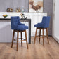 Hazelridge - Set of 2 - 30" Navy Linen Swivel Bar Stools with Solid Wood Legs, Counter Height Chairs with Footrest