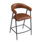 Launa - Set of 2 - 26" Brown PU Upholstered Counter Stools with Iron Frame, Backrest & Footrest for Kitchen, Bar, Home