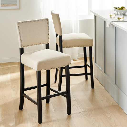 Stonley - Set of 2- 34"-43" Adjustable Bar Stools with Gray Upholstery, Backrest, and Footrest