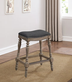 Ellington - Set of 2 - 26" Charcoal Grey Saddle Seat Counter Stools with Foam Cushion and Turned Legs