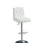 Milon - Set of 2 - 29" Adjustable White Faux Leather Bar Stools with Tufted Chrome Base