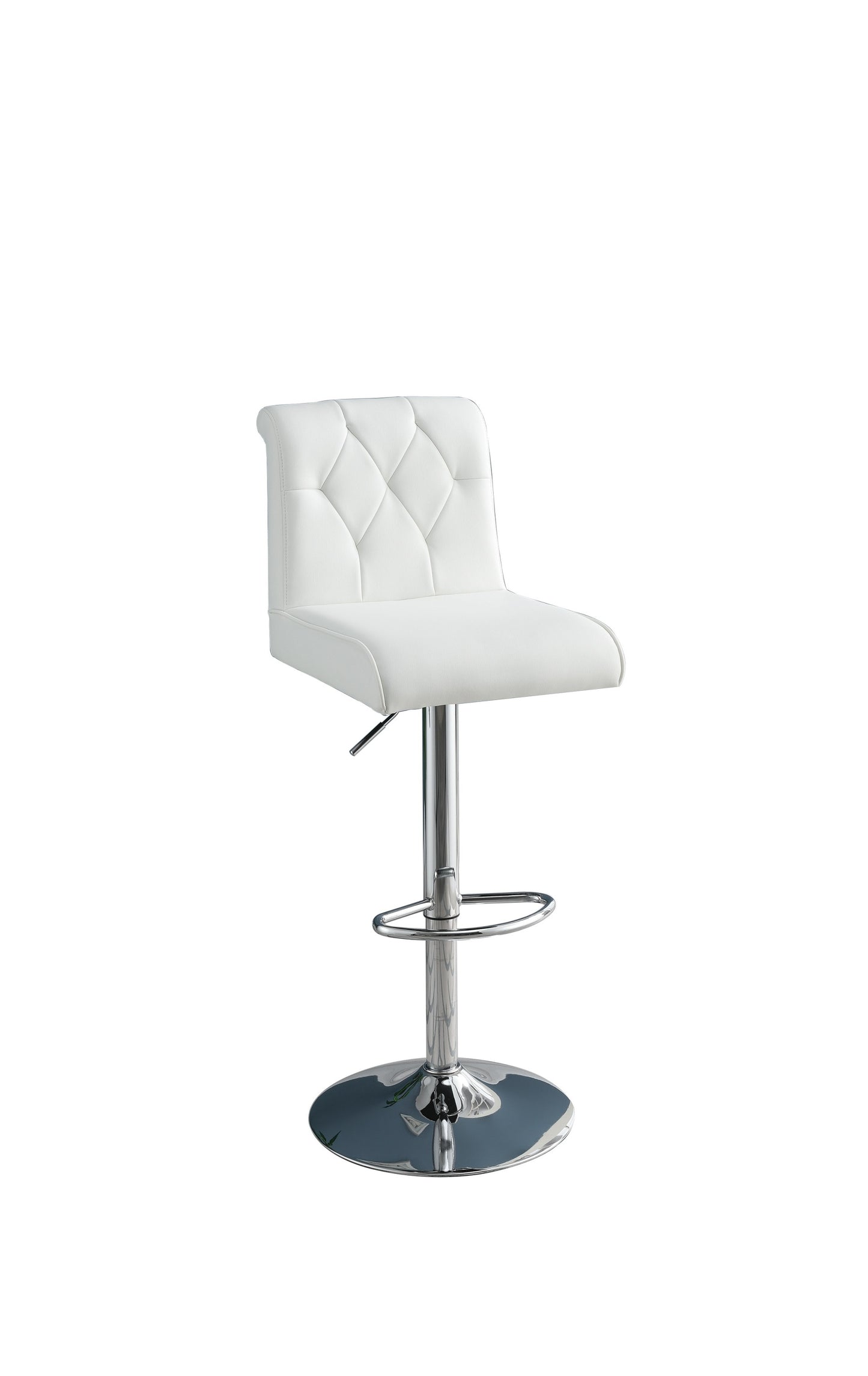 Milon - Set of 2 - 29" Adjustable White Faux Leather Bar Stools with Tufted Chrome Base