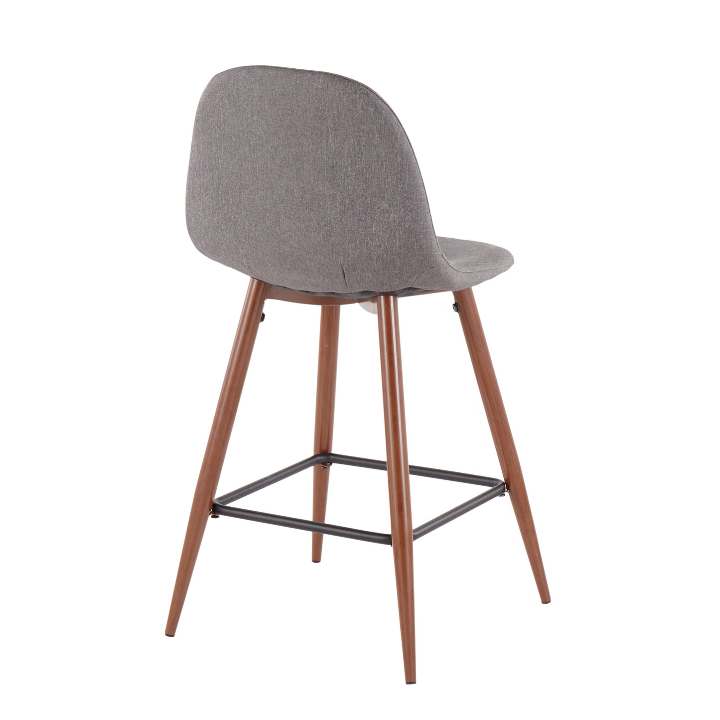 Pryvane - Set of 2 - 24" Mid-Century Modern Counter Stools in Walnut Wood and Charcoal Fabric