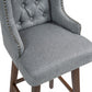 Eric - Set of 2 - 30" Gray Linen Swivel Bar Stools with Button-Tufted Backrest, Solid Wood Legs, Seat Height