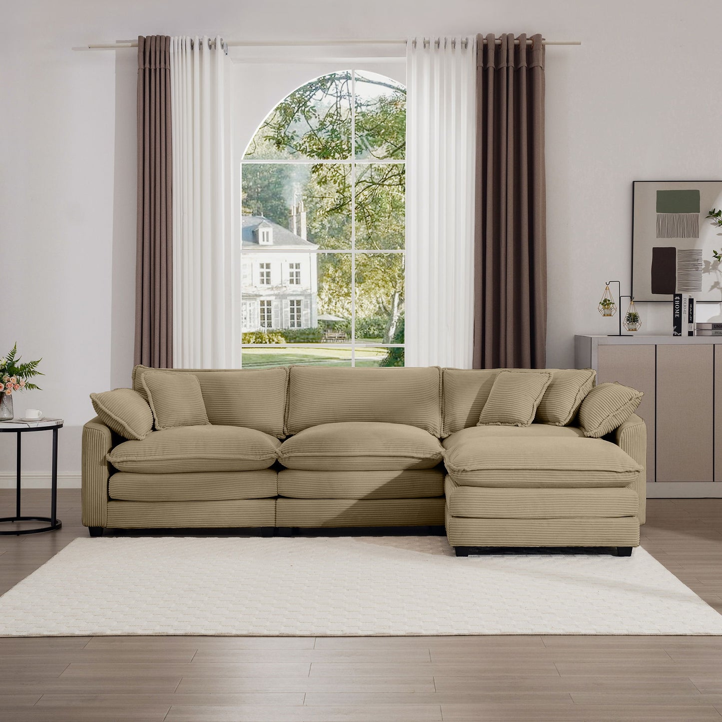 Oversized Modular Cushion Sofa With Ottoman, Low Back, Deep Seating Sofa Set