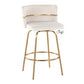 Azalea - Set of 2 - 26" Cream Velvet Swivel Counter Stools with Gold Metal Frame