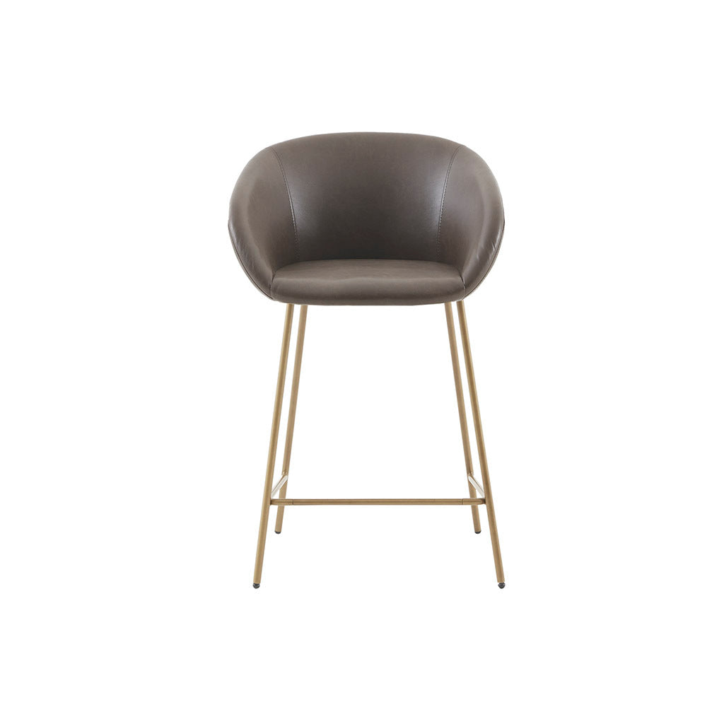 Isolde - Set of 2 - 30" Brown and Gold Counter Stools with PU Leather Upholstery, Wide Seat